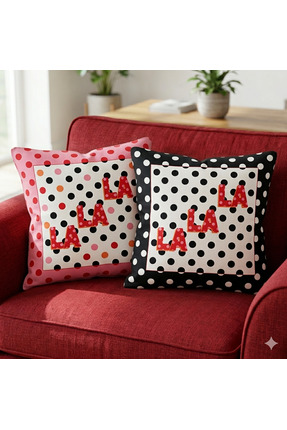 cuboo home Maximalist puantiyeli renkli 43x43 cm 2li Kırlent kılıfı seti salo...