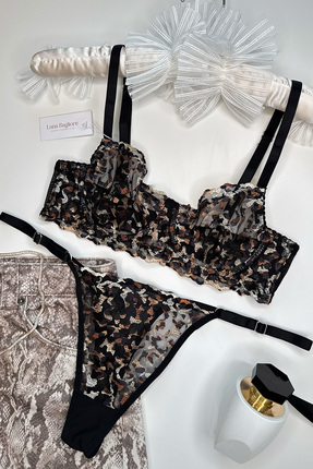 Luna Bagliore Leopar Desenli Tül Detaylı Balenli İç Çamaşır Takımı