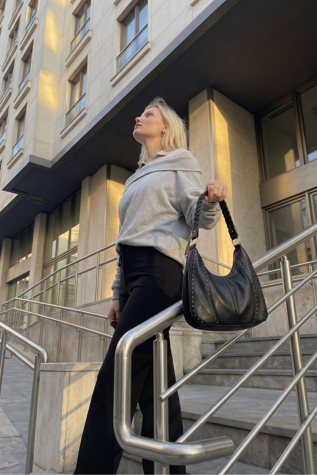 macharel jeans Kadın Ribana Lastikli Bol Paça Palazzo Siyah Eşofman Altı görsel 8