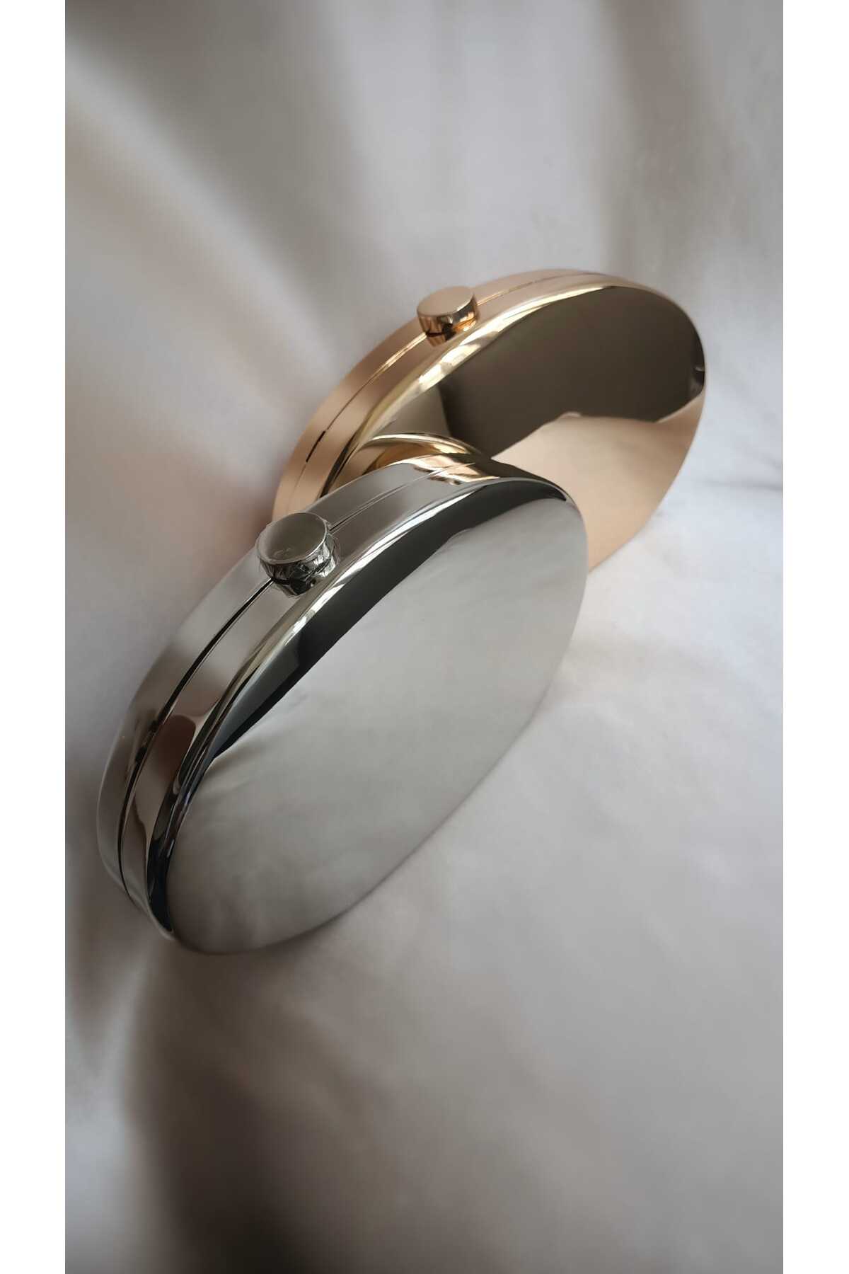 Gül karatekin gk Kadın Gold Metal Oval Formlu Özel Tasarım Ekstra Zincir askılı Özel gün Portföy Clutch Çanta görsel 3