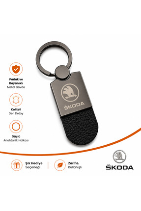 Savek Skoda Logolu Araba Anahtarlık Parlak Metalik, Çift Yönlü Logo, 9cm x 2,...