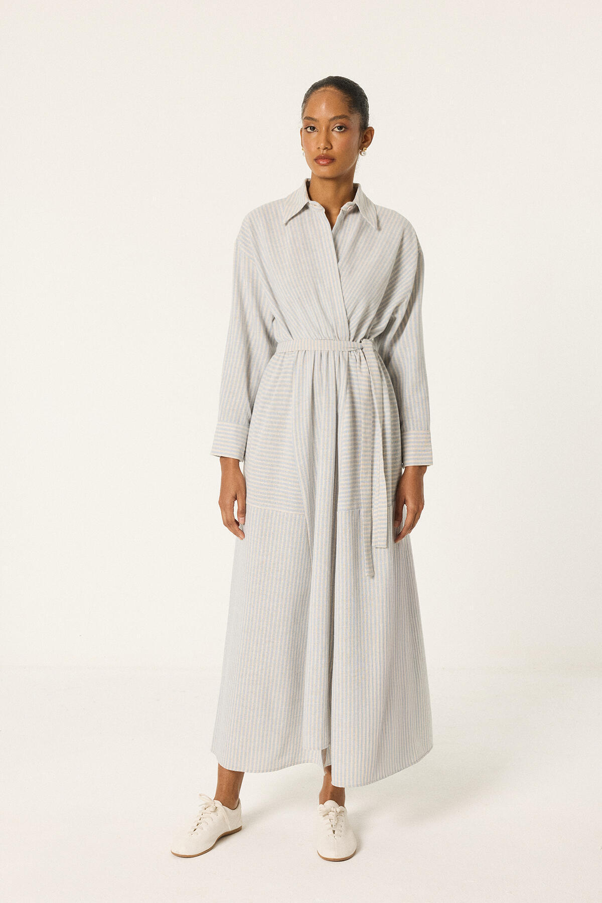 Touche Prive Striped Linen Dress with Waist Belt