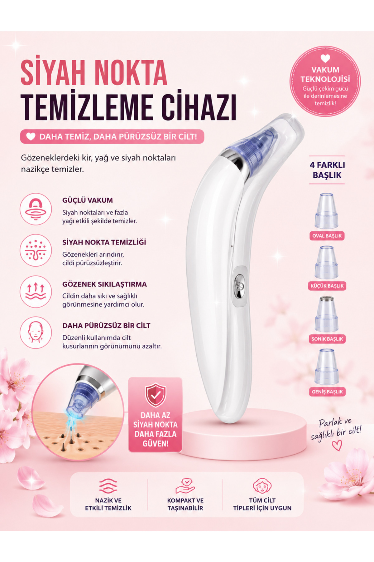 Siyah Nokta Temizleme Cihazı Vakumlu Gözenek Temizleyici 4 Başlıklı DERMA SUCTİON — HOMNOVADERM — تصویر 3 از 3