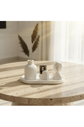 CANSEB Elegance 4'lü Set - 24cm Tepsi & Fotoğraf Tutucu & Vazo & Kız Dekorati...