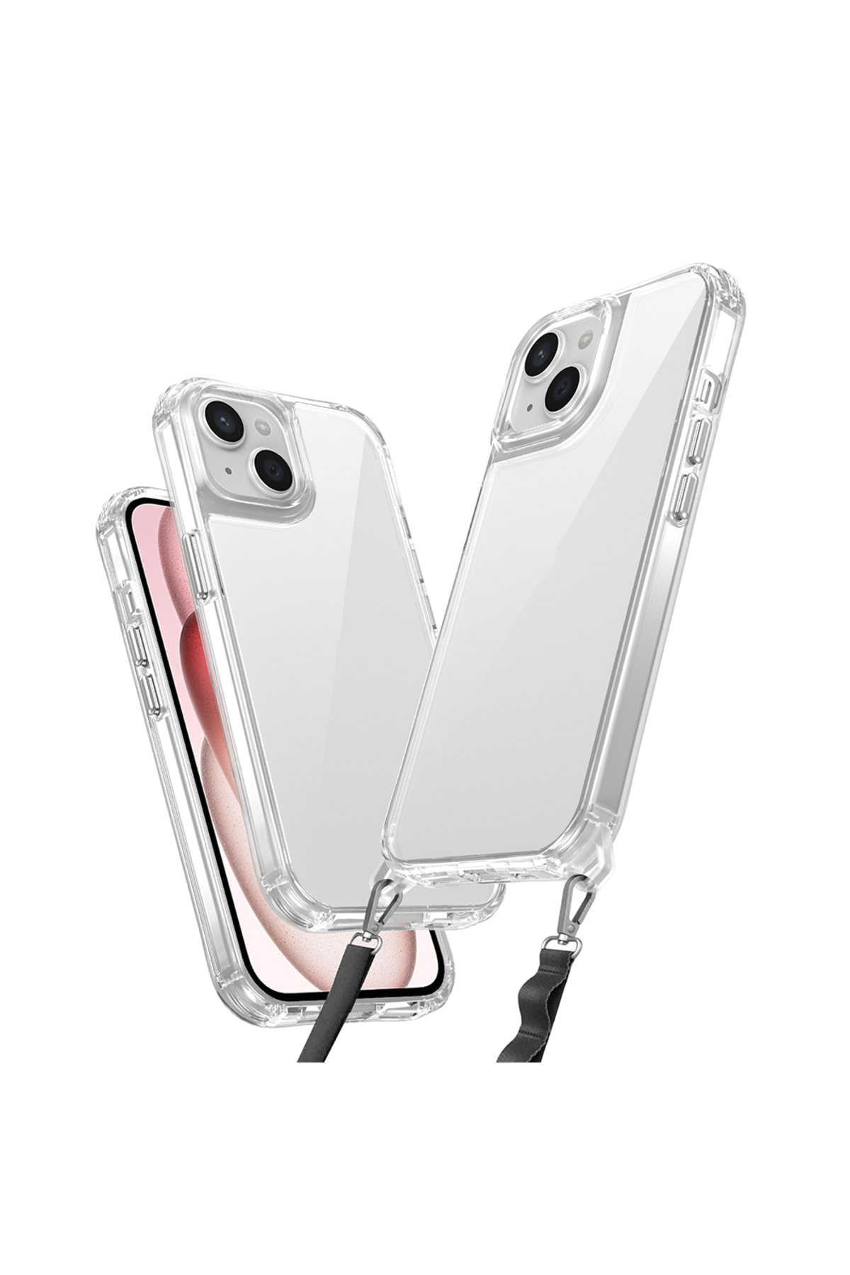 iPhone 15 Kılıf Airbagli Takılabilir Askı Aparatlı HNZM Snap Silikon Kapak - Şeffaf