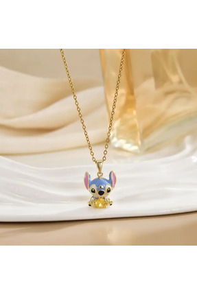 FİAK Stitch Figürlü Zirkon Taşlı 18 Ayar Altın Kaplama Bakır Kolye Şık Hediye...