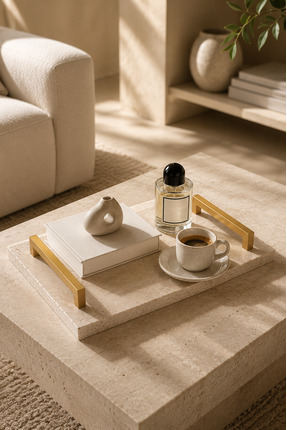 Marbello Traverten Mermer Dekoratif Tepsi Mat Gold Kulplu 20x30 cm Doğal Taş ...