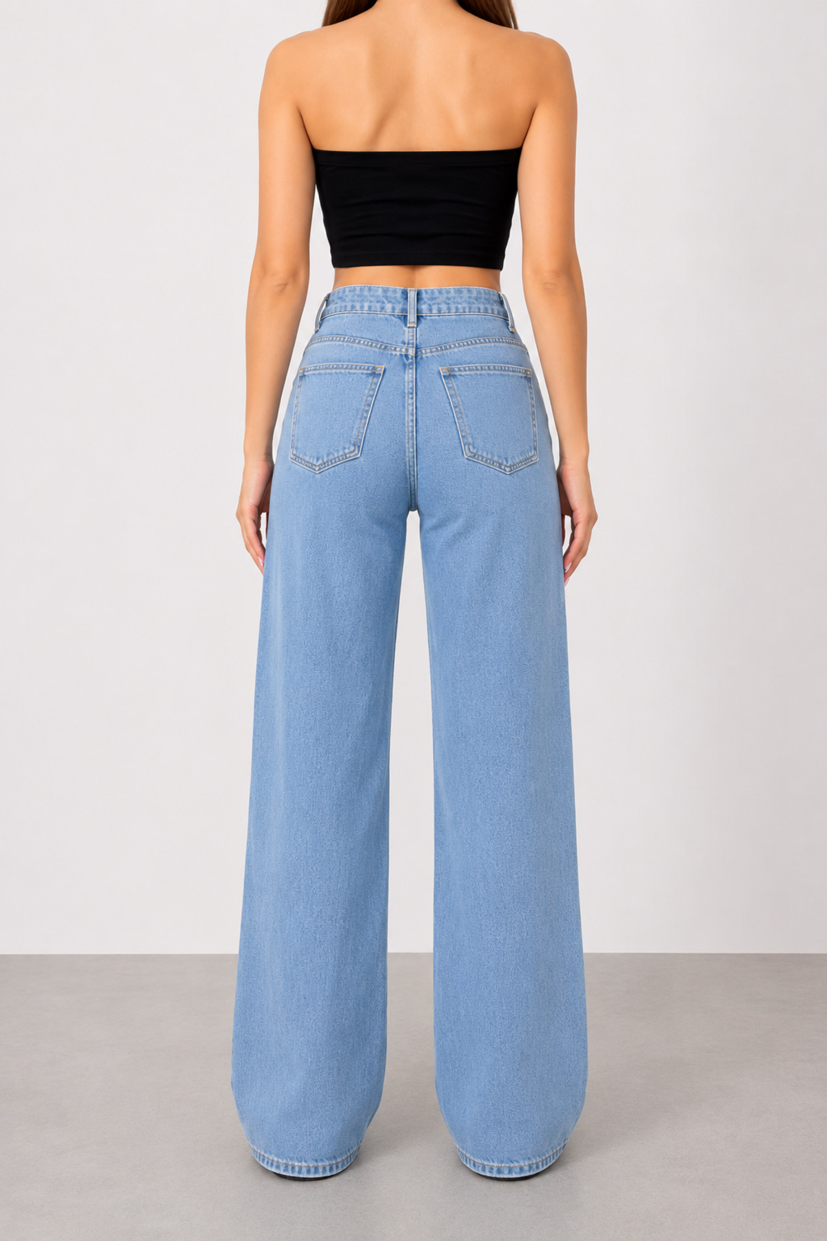 Lighter Jeans Açık Mavi Likralı Wide Leg Palazzo Jean Yüksek Bel Bol Paça Kadın Pantolon görsel 3