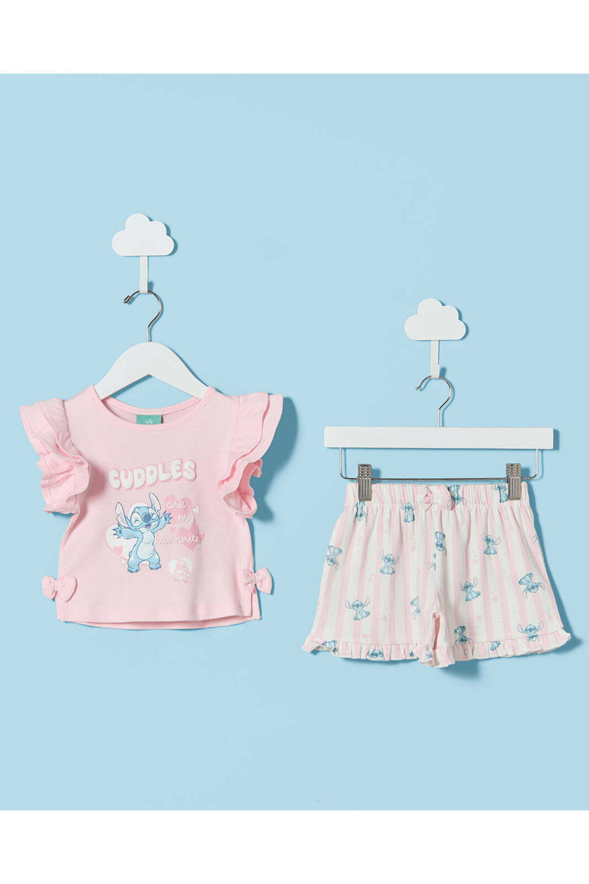 REDTAG Girls Pink And White Pyjama Short Set