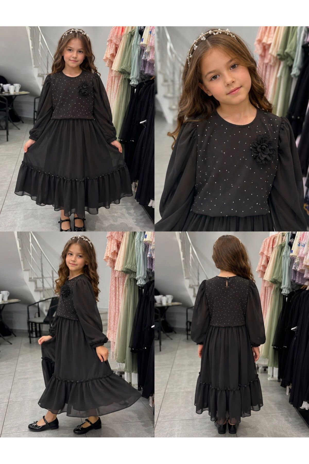 esmagül kids ESMAGÜL GRLS Vera Taş Detaylı Çocuk Elbise