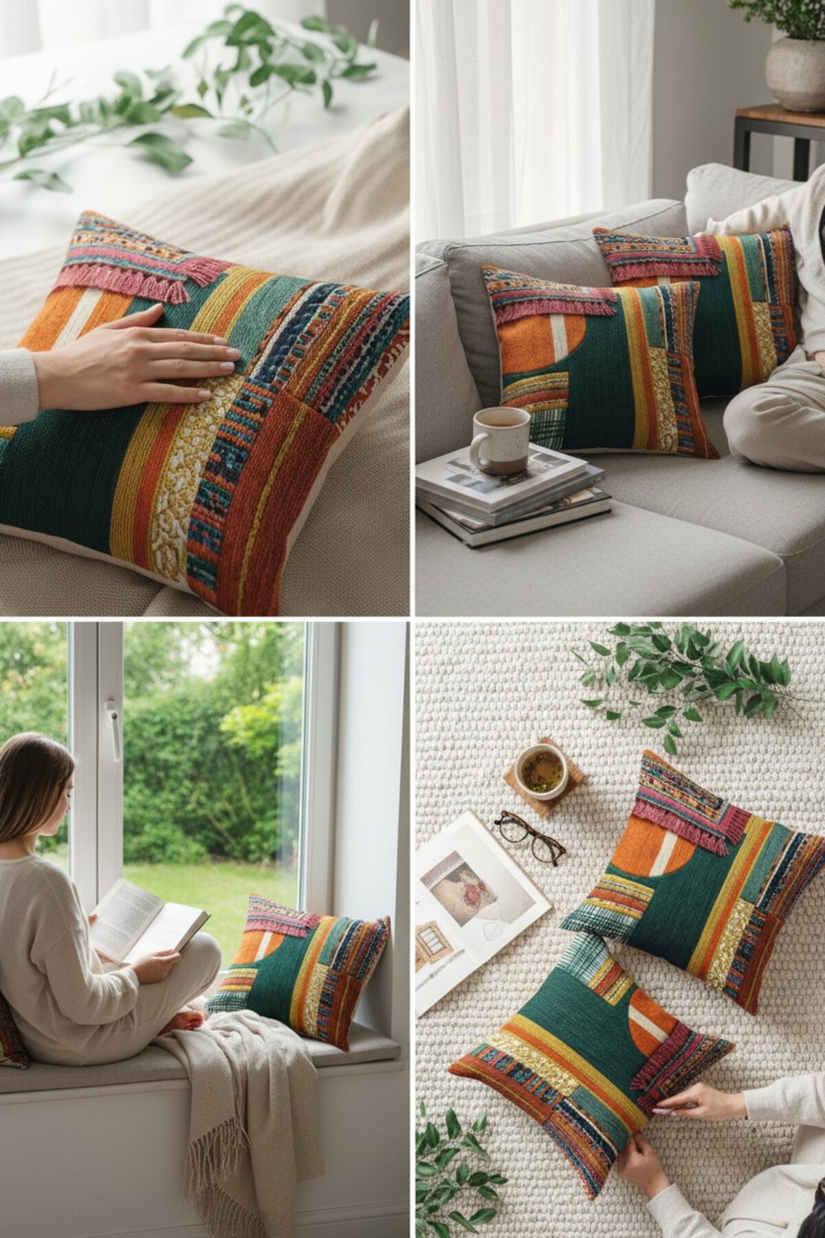 4Pcs Digital Printed Punch Punch Embroidery Pattern Square Throw Pouch