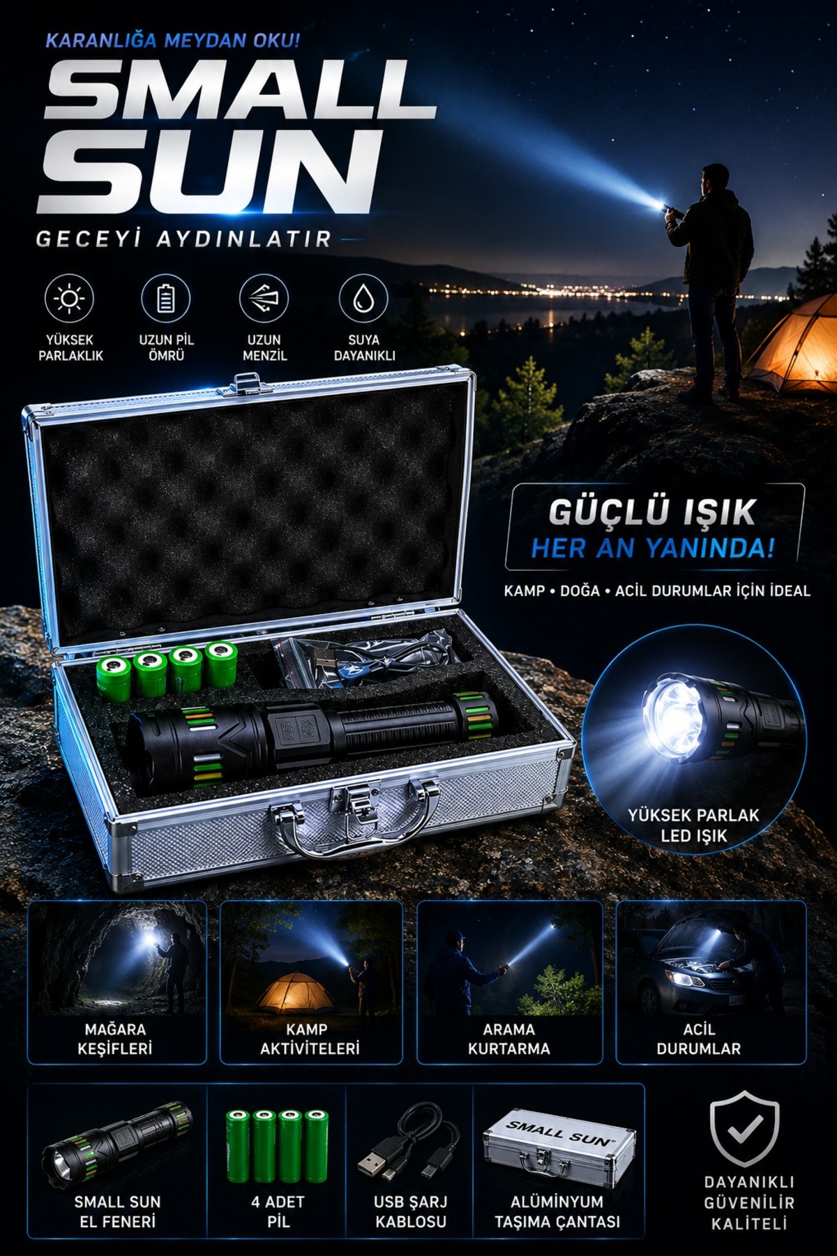 SMALLL Small Sun ZY-T273Profesyonel Şarjlı El Feneri | Yüksek