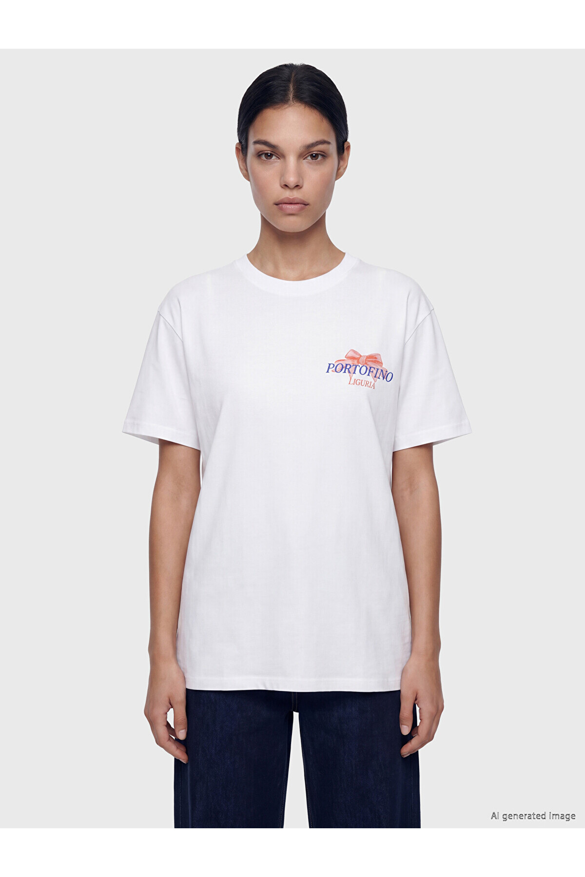 LC Waikiki Trendlucky Portofino Printed 100% Cotton Women's T-Shirt with a Difference