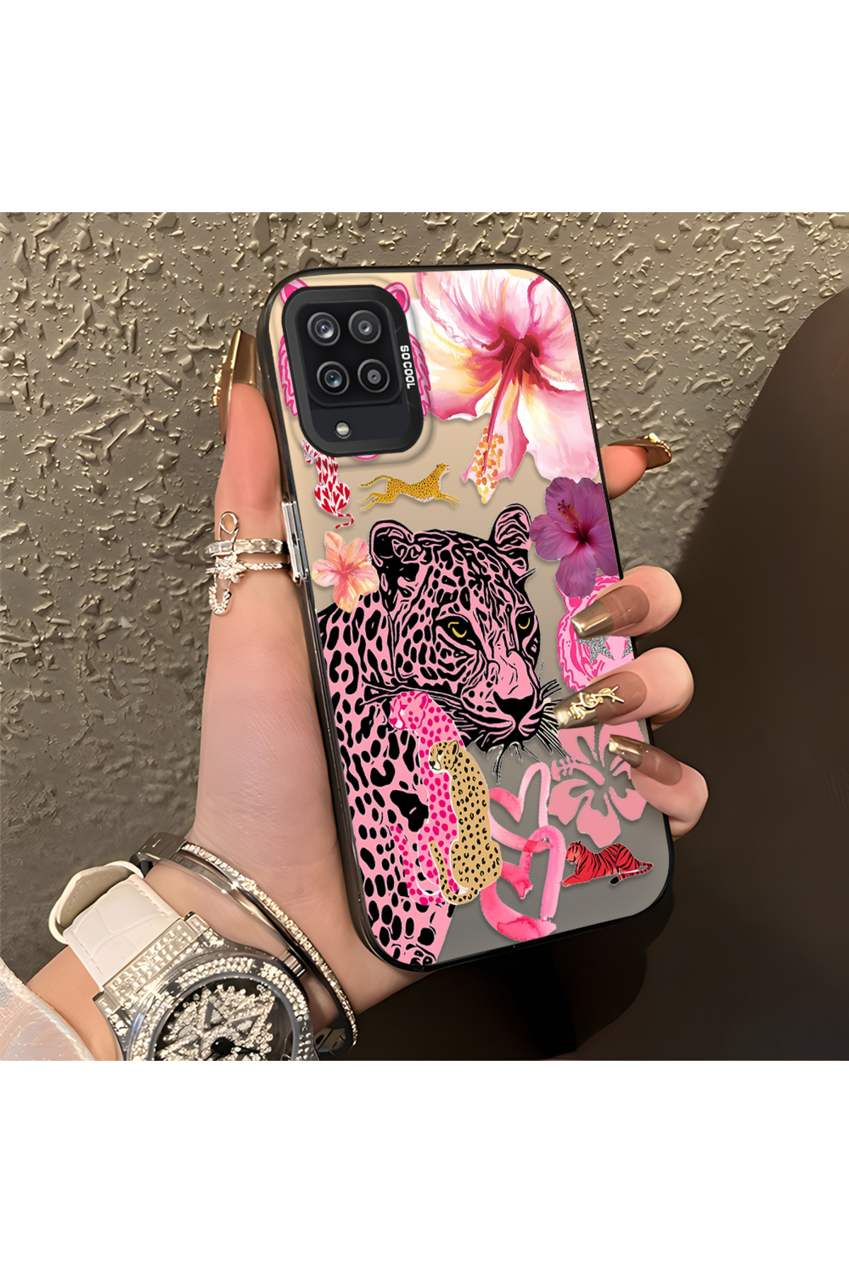 Samsung Galaxy A12 Compatible Silicone Edge Hard Back Case Couple Phone Case Leopard Pattern
