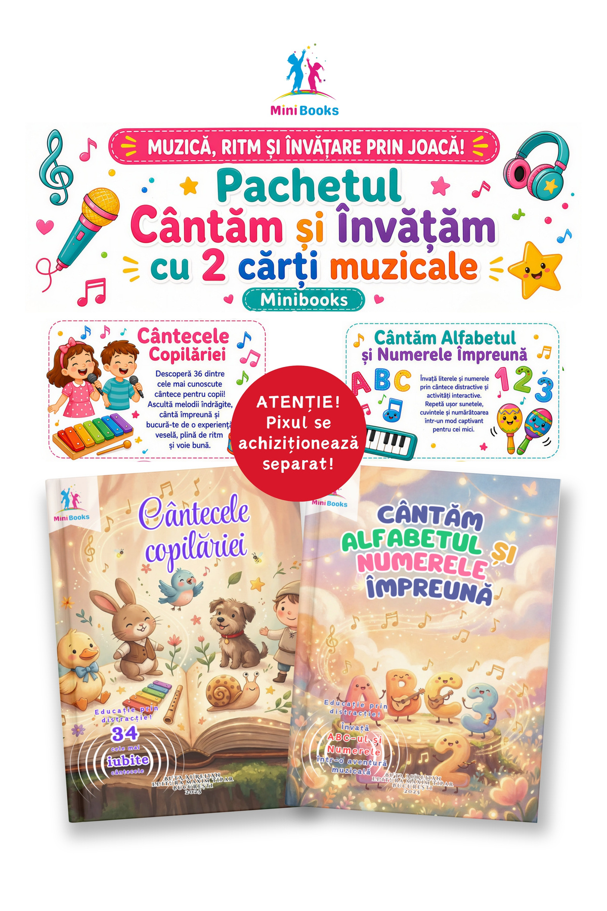 minibooks Pachetul Cântăm și Învățăm cu 2 cărți muzicale - Cântecele Copilări...