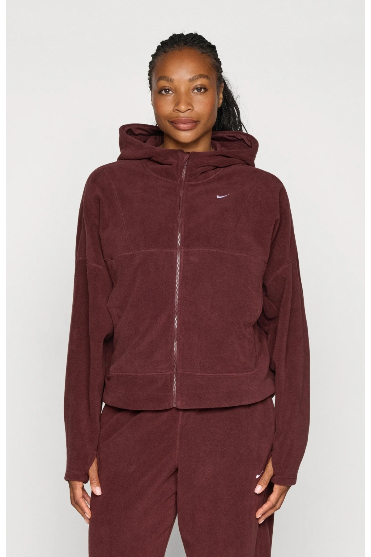 Nike One Therma-Fit Full-Zip Top Polar Kadın Bordo Sweatshirt görsel 2