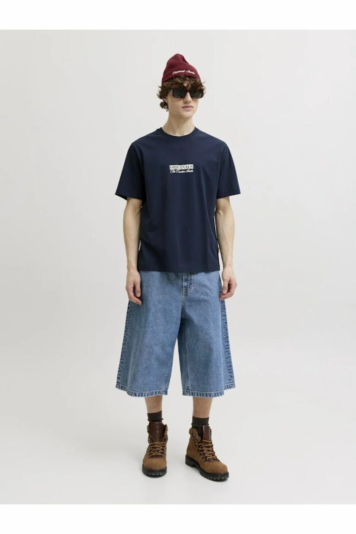 Jack & Jones Erkek Lacivert Jorsavona Box Tee Ss Cn Styd Ss26 T-shirt görsel 3