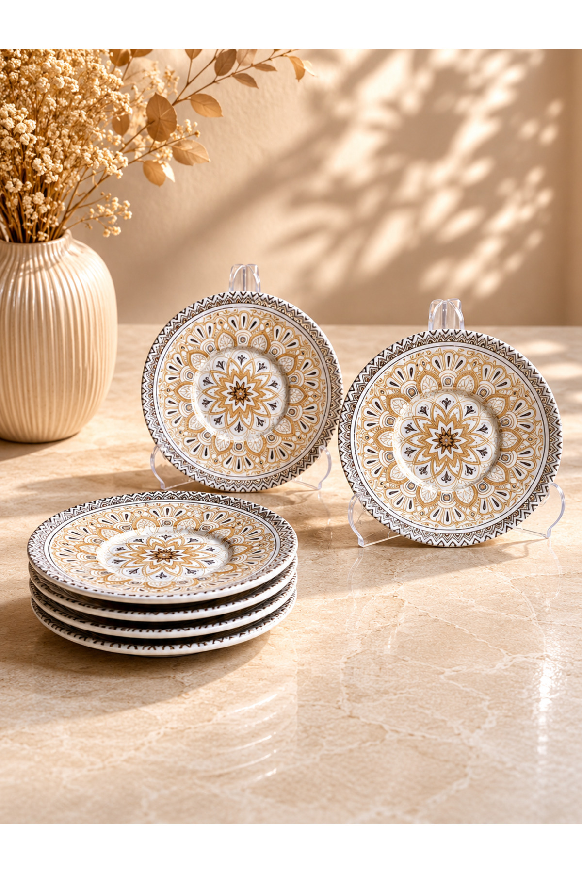 Tezyinat Wood Katre Porcelain 6-Piece Tea Plate Set