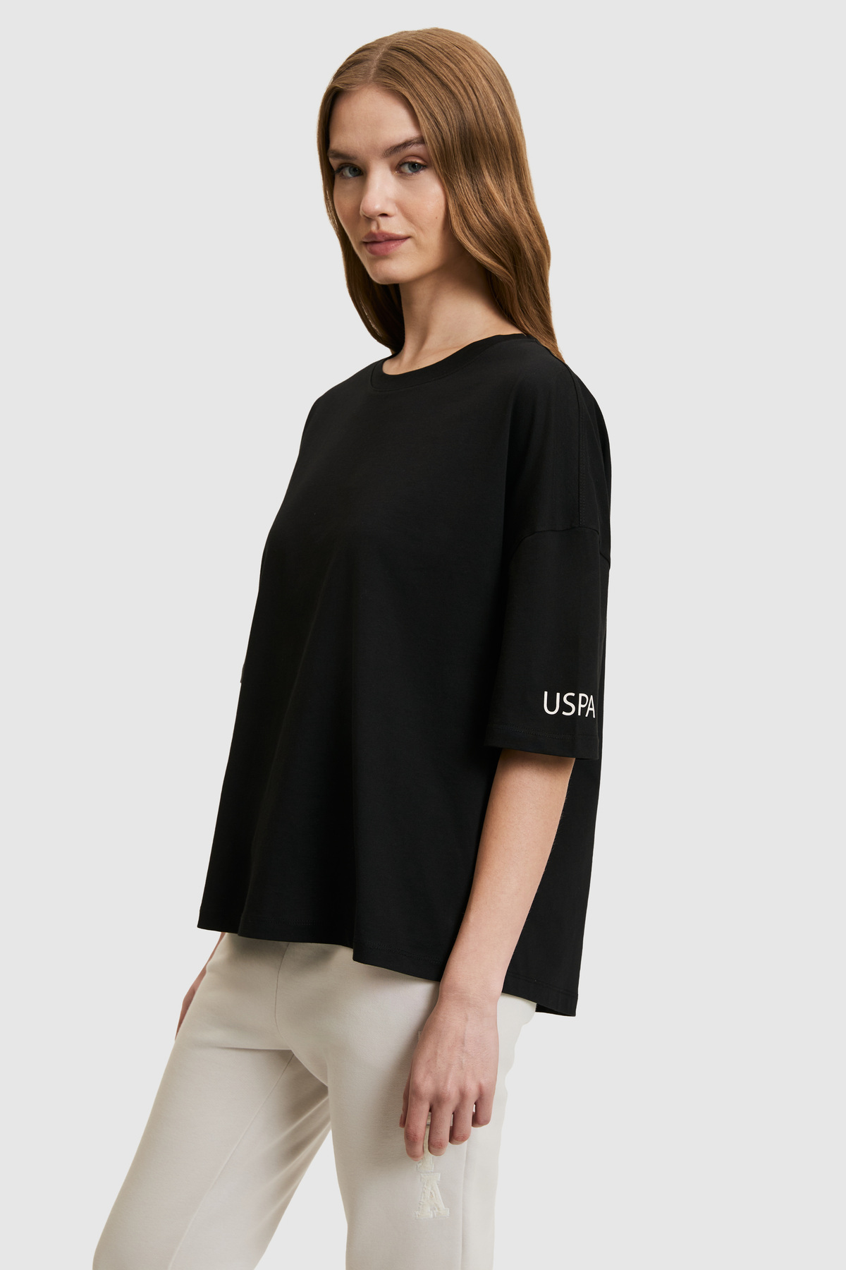 U.S. Polo Assn. تي شيرت نسائي أسود برقبة دائرية 50323529-VR046