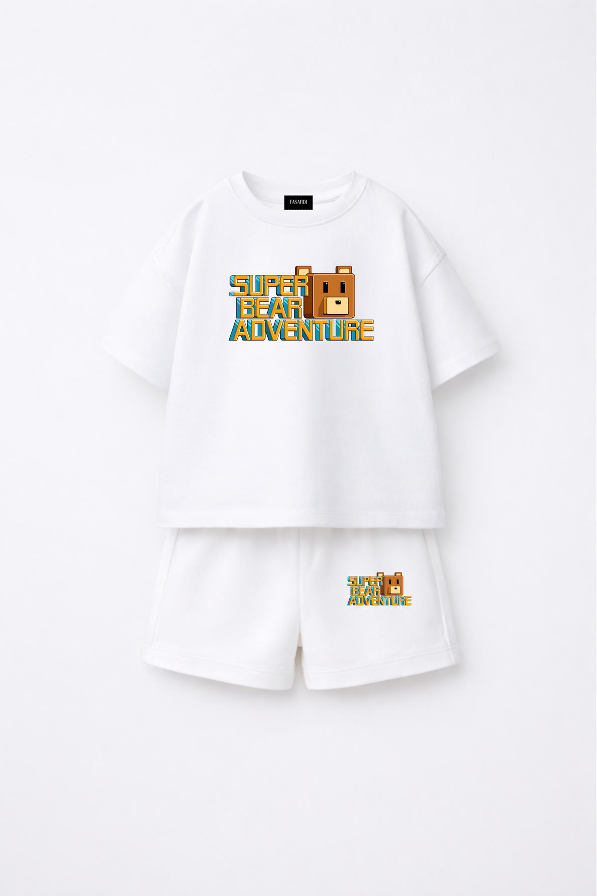 Super Bear Adventure Super Bear Printed Oversize 100% Cotton T-Shirt Shorts 2pcs Kids Set