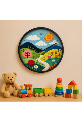 Defkay Çocuk Odası Duvar Saati - 30 cm - Ahşap El yapımı - Sessiz Mekanizma