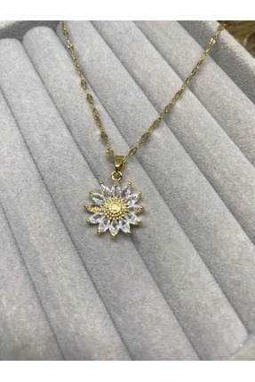 ZEYKU ACCESSORİES Zirkon Taşlı Ayçiçeği Kadın Kolye