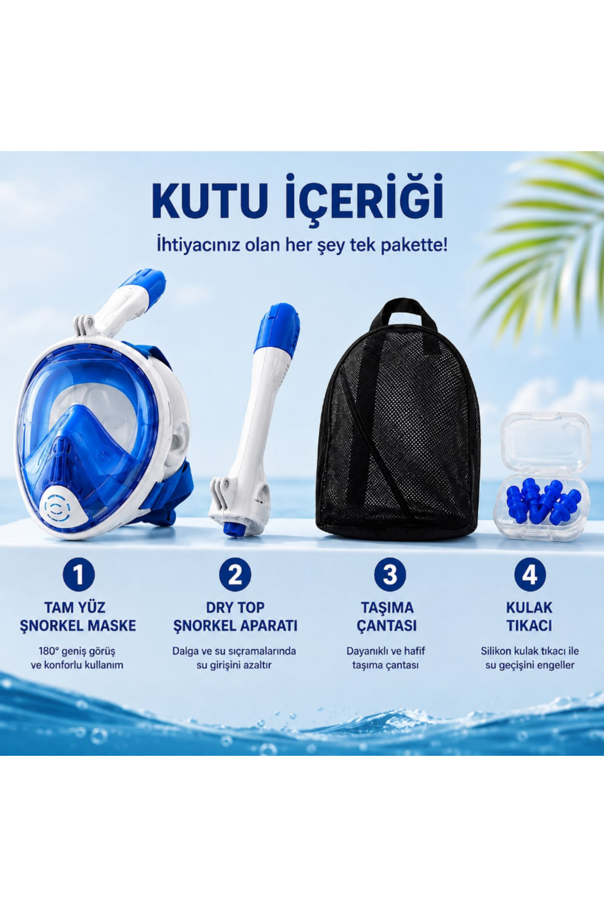 MultiZone Tam Yüz Şnorkel Maske 180° Panoramik Deniz Havuz Gözlüğü