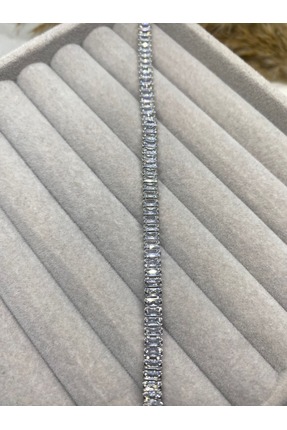 ZEYKU ACCESSORİES Zirkon Taşlı Gümüş Altın ve Çok Renkli Su Yolu Bileklik 18 CM