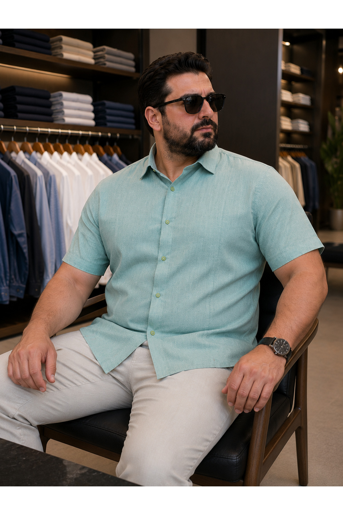 Bravis collection Battal Dar Kalıp Kısakol Keten Yazlık Erkek Gömlek görsel 3