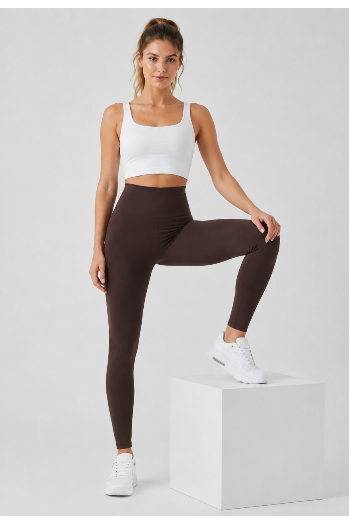 exxit collection Kadın Spor Kahverengi Tayt - Fitilli Kadın Tayt Uzun Regular Normal Bel görsel 3