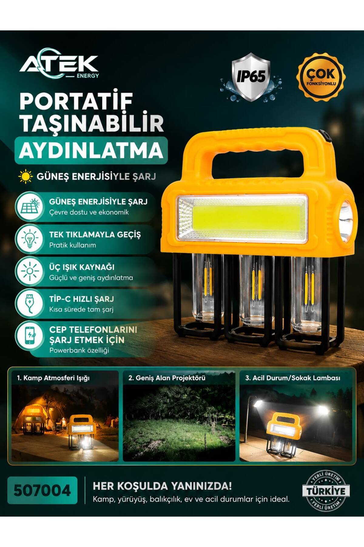 Murat İnşaat ATEK Energy Portatif Taşınabilir Aydınlatma Lambası 3