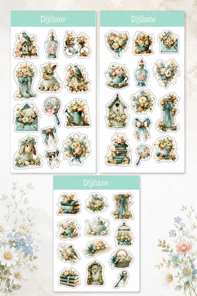 dijihane Vintage Çiçek Sticker Seti 3 Sayfa – Dekoratif Defter, Ajanda ve Lap...