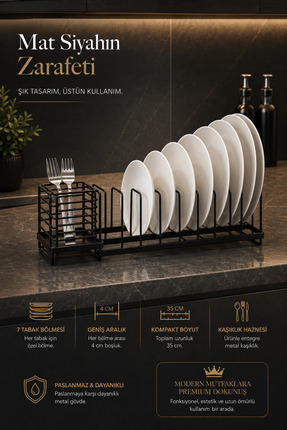 Magic Objects Tezgah Üstü Kaşıklık Bölmeli Paslanmaz Metal Bulaşıklık, 7 Bölm...