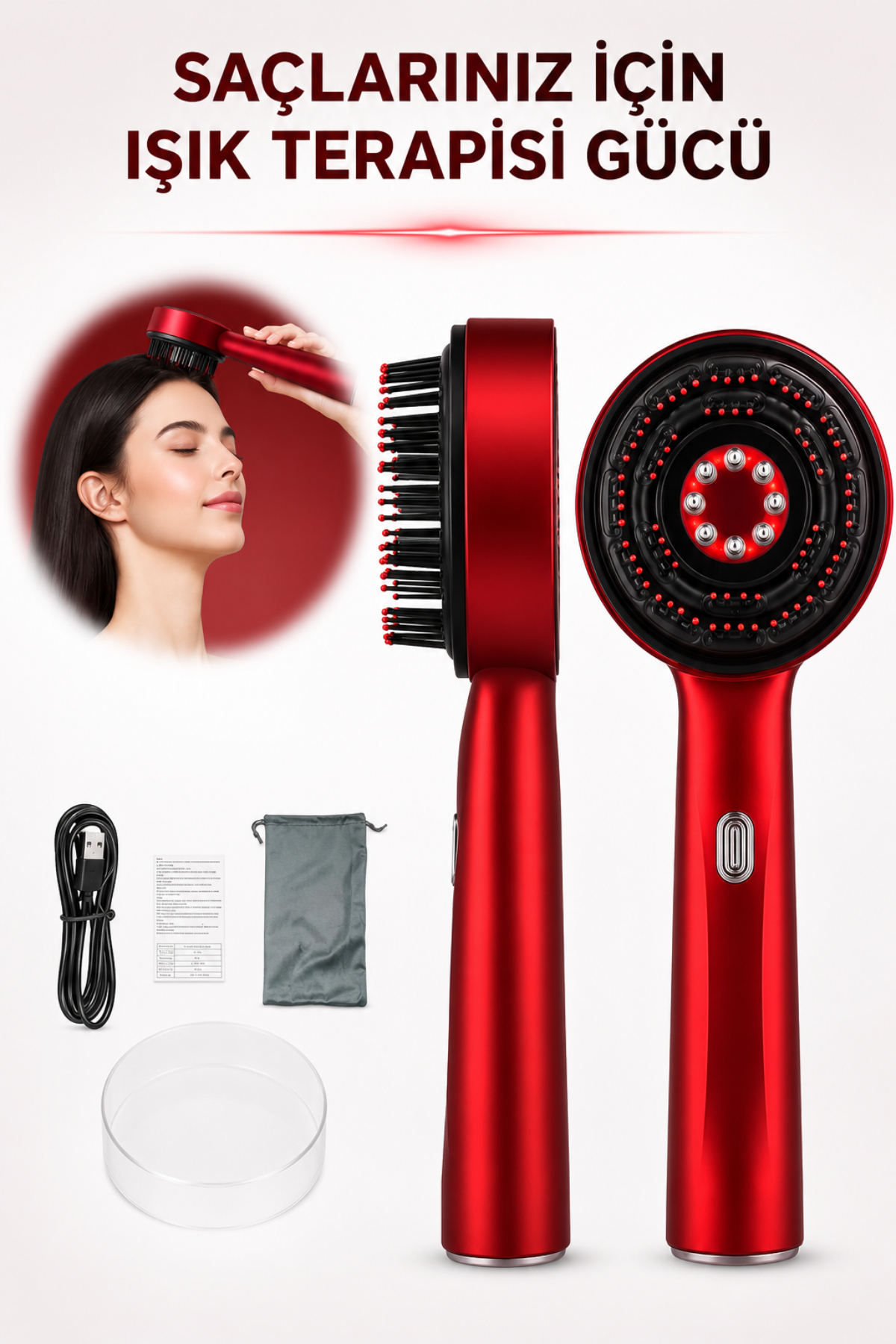 LED Red Light Therapy Hair Brush | Saç Derisi Masaj ve Bakım Tarağı — ME123458194