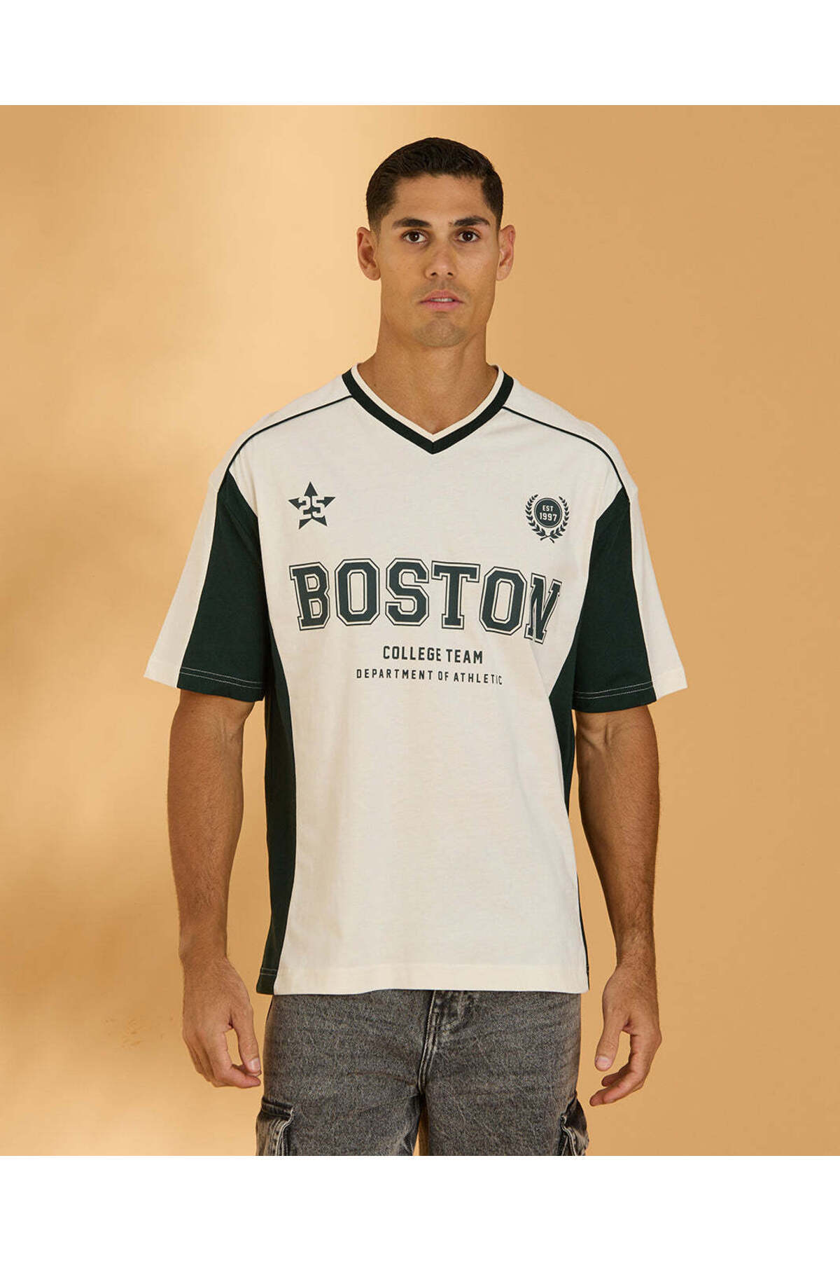 REDTAG Men White Cut And Sew T-Shirt