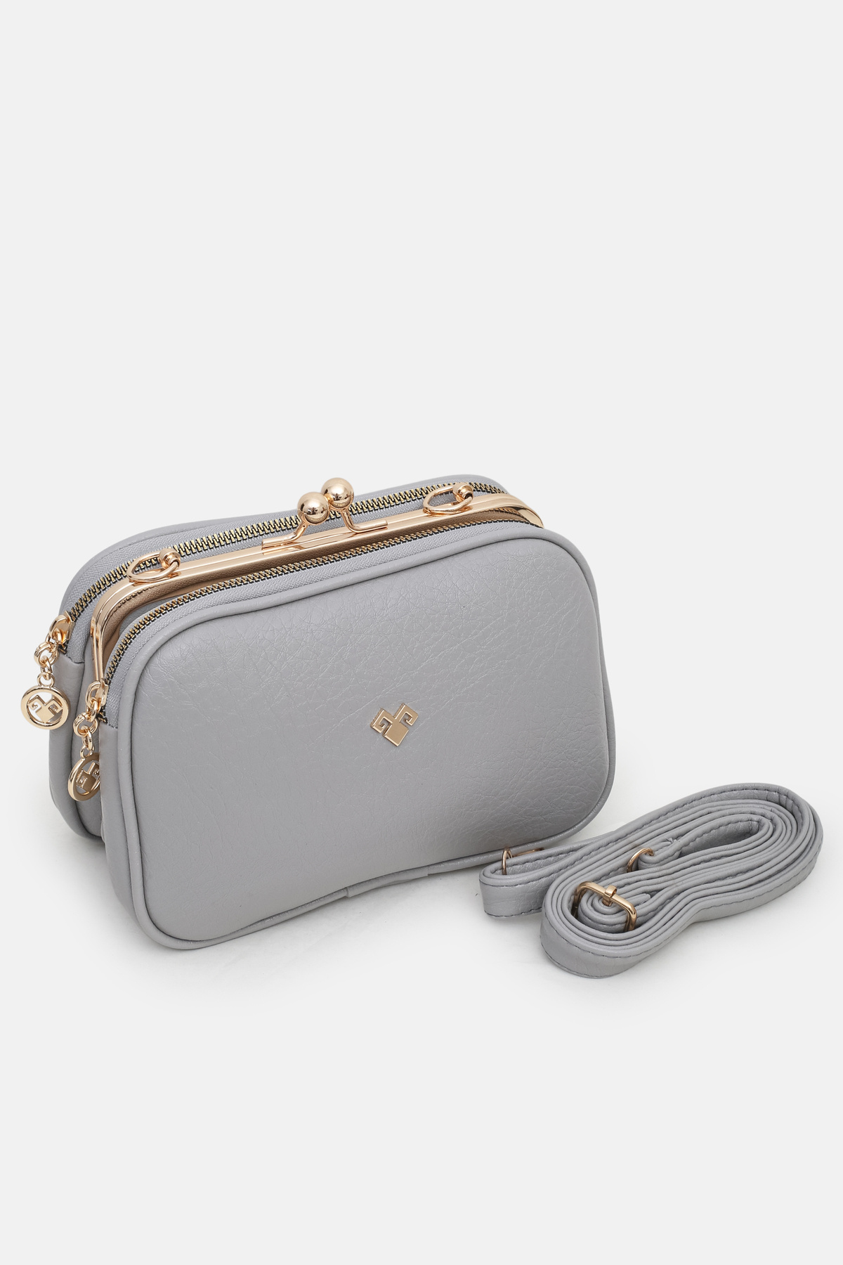 Women's 4 Compartment Lined Soft Leather Hand, Shoulder and Crossbody Bag with Grey Clip