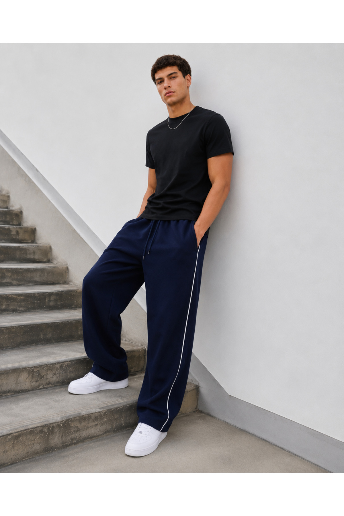 De Carte Harajuku Streetwear Yan Şeritli Erkek Bol Kesim Ayarlanabilir Geniş Paça Eşofman Altı görsel 2