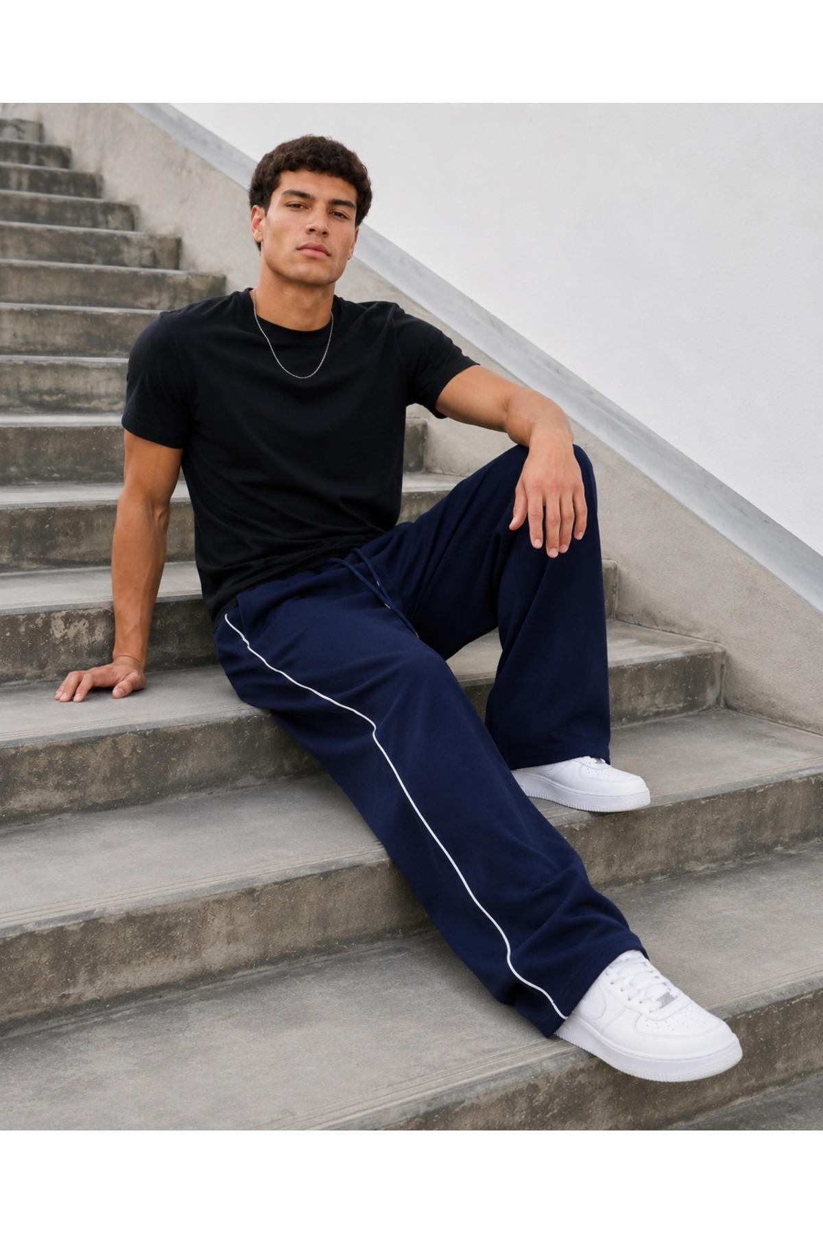 De Carte Harajuku Streetwear Yan Şeritli Erkek Bol Kesim Ayarlanabilir Geniş Paça Eşofman Altı