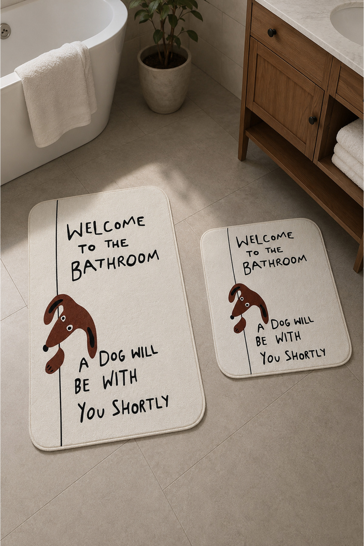Non-Slip Base Washable 2-Piece Bath Mat - 60*100 cm - 50*60 cm -Guard Dog