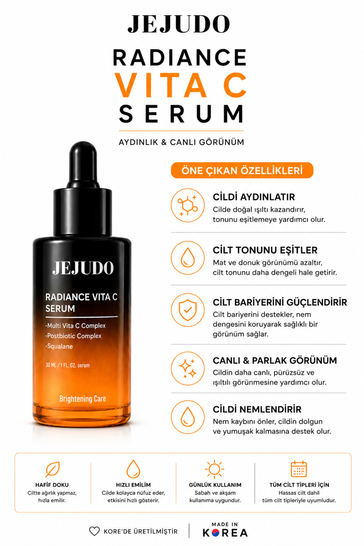 Radiance Vita C Serum %10 Multi Vita C Complex Leke Karşıtı Aydınlatıcı C Vitamini Yüz Serumu 30 ml — Jejudo1 — تصویر 4 از 4