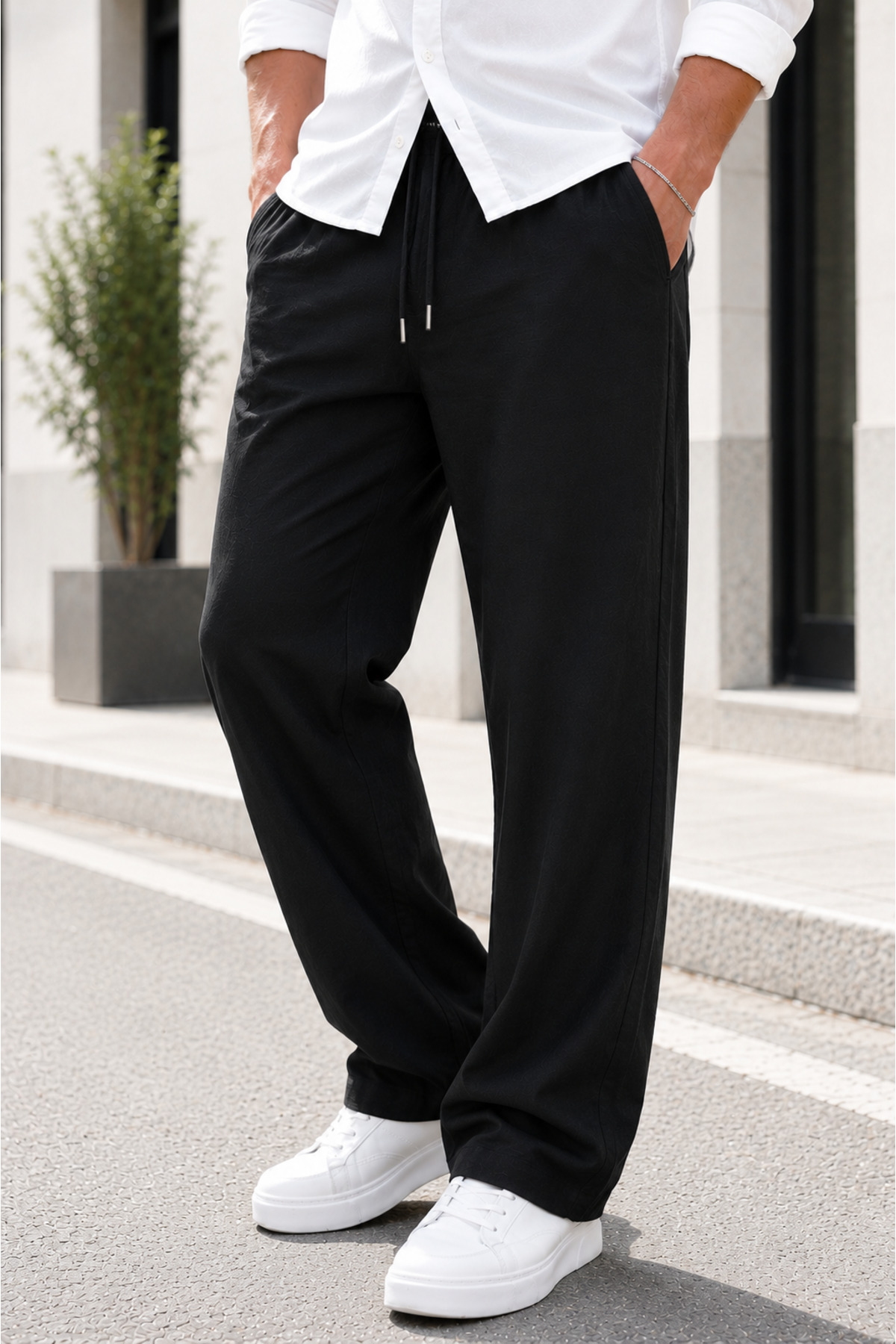 by fiyaka fashion Erkek Beli Lastikli Baggy Keten Pantolon Şık ve Rahat Kullanım görsel 6