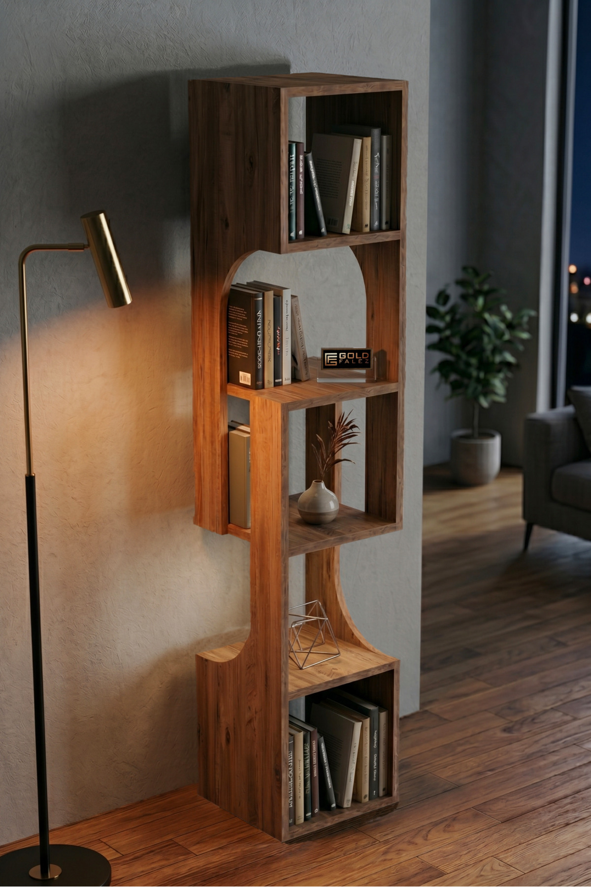 Kitaplık Ahşap Dekoratif Raf 5 Katlı Modern Çok Amaçlı Kitaplık Salon Ofis Kitaplığı 7066 Atlantik Çam görsel 3