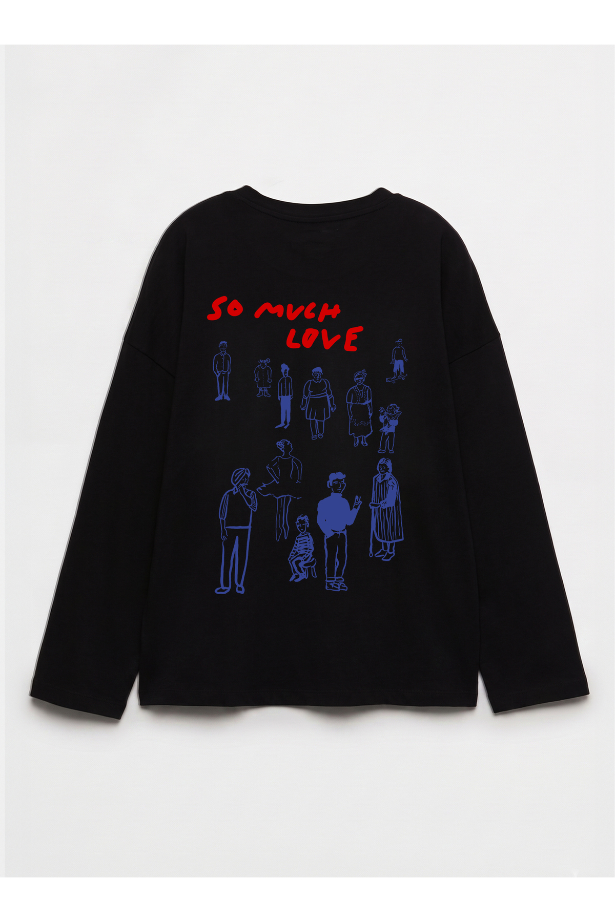 Disante 100% Cotton Oversize Fit so Much Love Printed - Crew Neck Long Sleeve T-Shirt