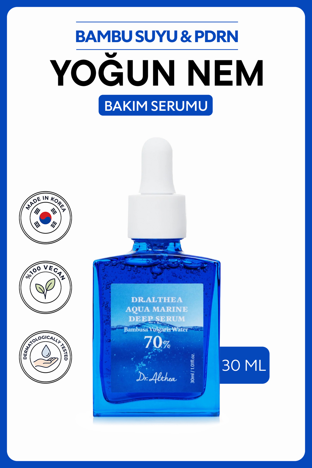 Dr.Althea Aqua Marine Deep Serum | %70 Bambu Suyu 3D Hyaluronik Asit Pantenol İçeren Yoğun Nemlendirici ve Bariyer Güçlendirici Serum 30 ml — F87578