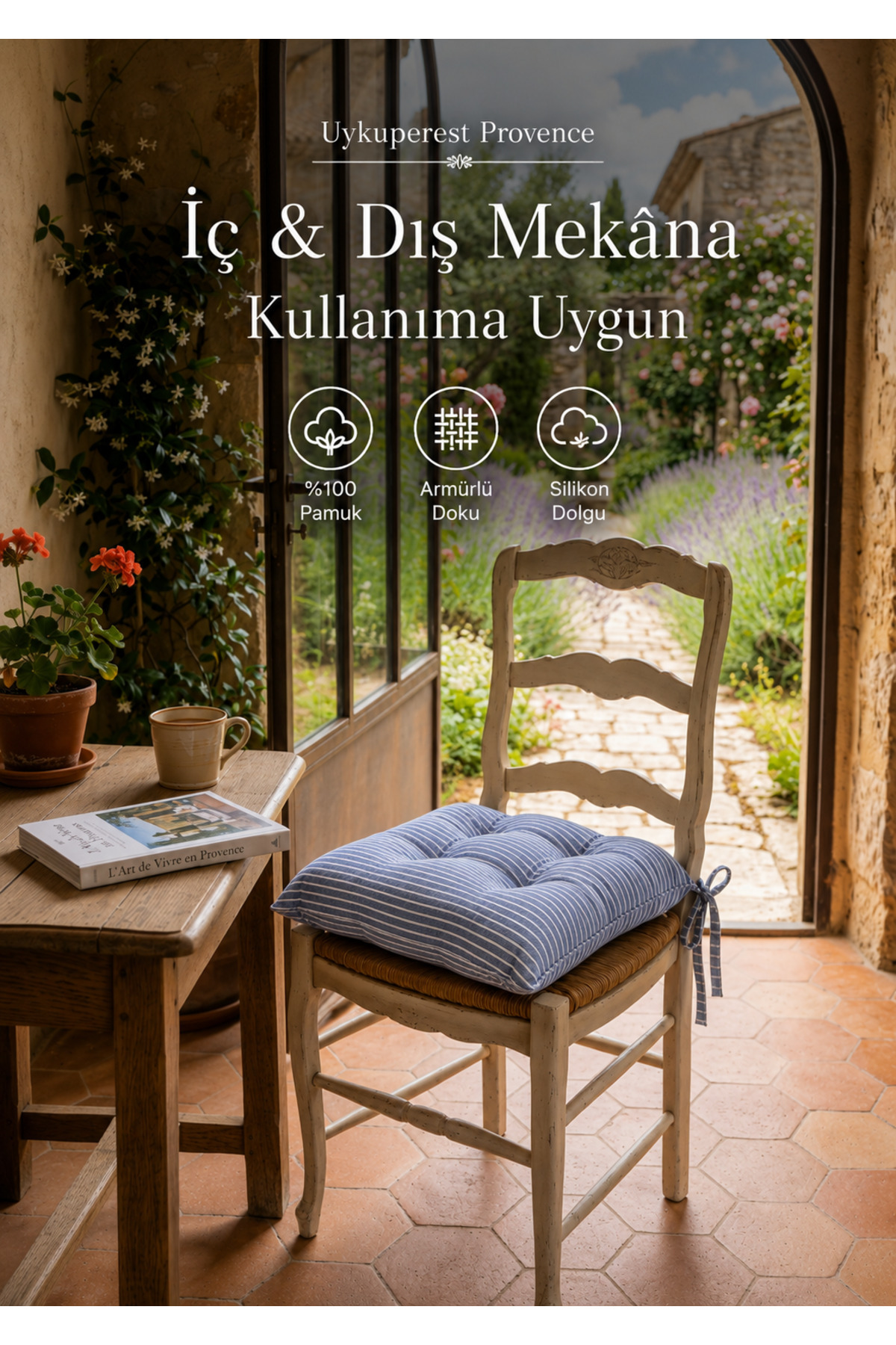 Pastello Pofidik Sandalye Minderi 40x40 Bağcıklı 4 Puntolu Silikon Dolgulu Pamuk Bahçe Balkon Tekli detay