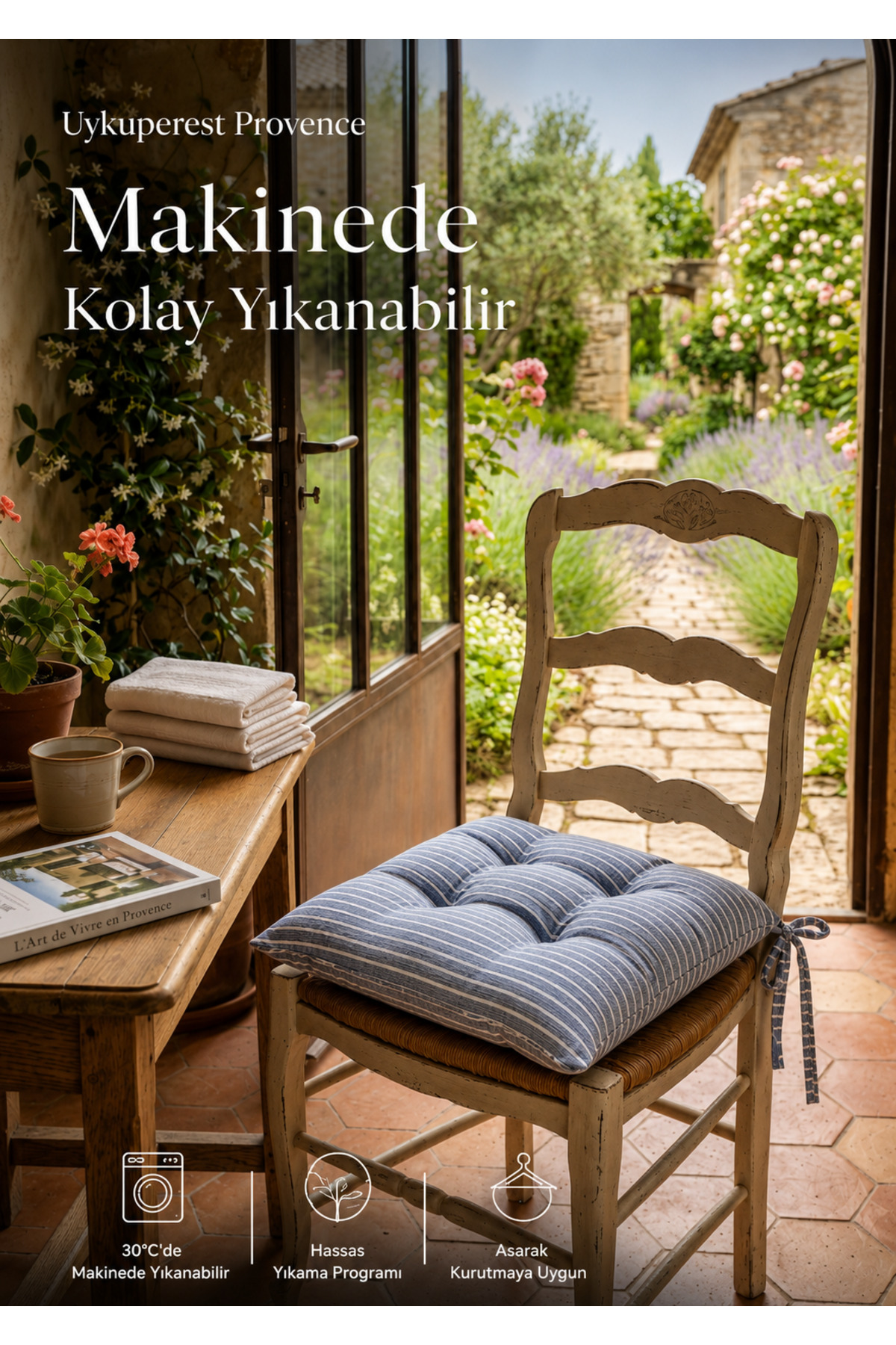 Pastello Pofidik Sandalye Minderi 40x40 Bağcıklı 4 Puntolu Silikon Dolgulu Pamuk Bahçe Balkon Tekli detay