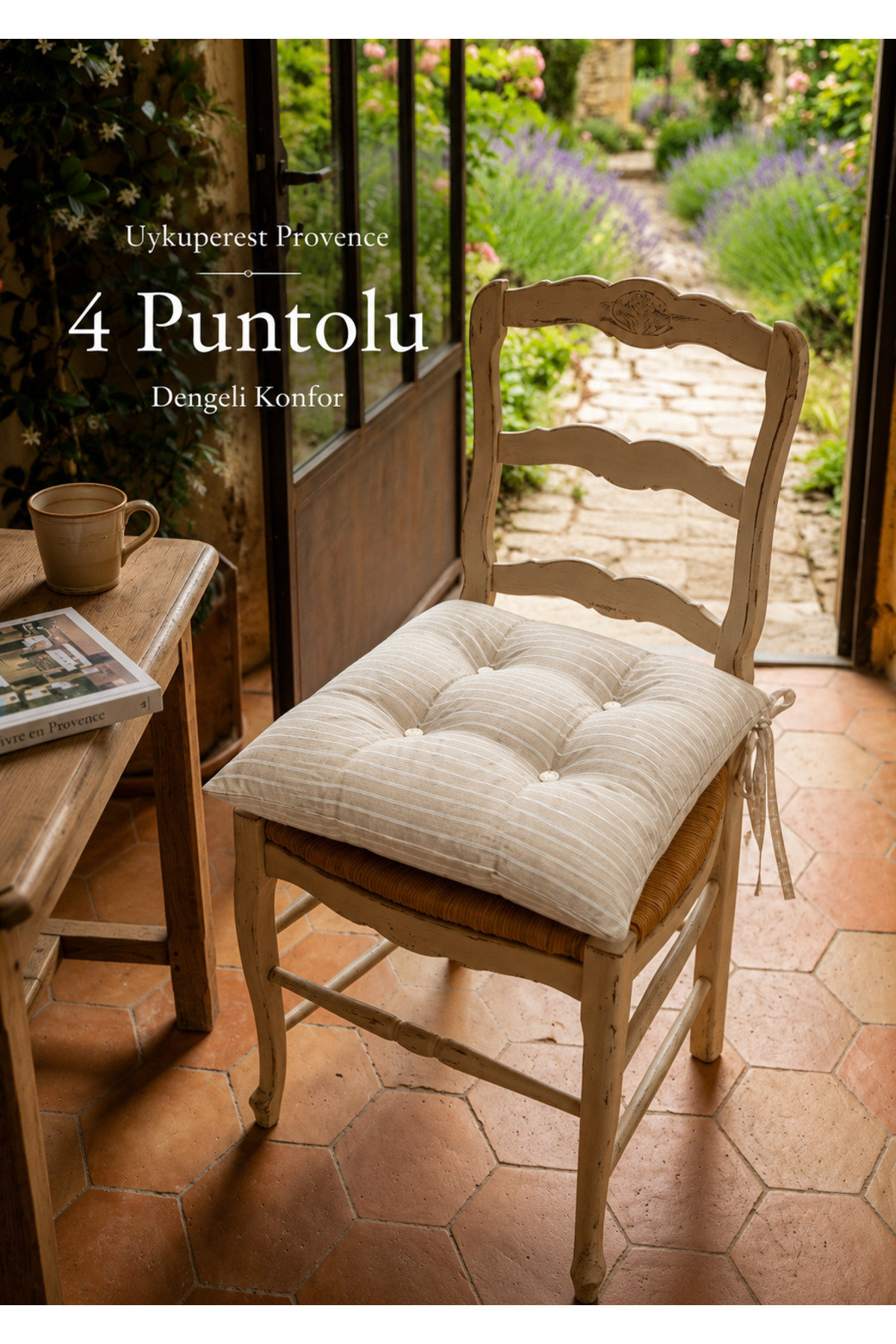 Pastello Pofidik Sandalye Minderi 40x40 Bağcıklı 4 Puntolu Silikon Dolgulu Pamuk Bahçe Balkon Tekli detay