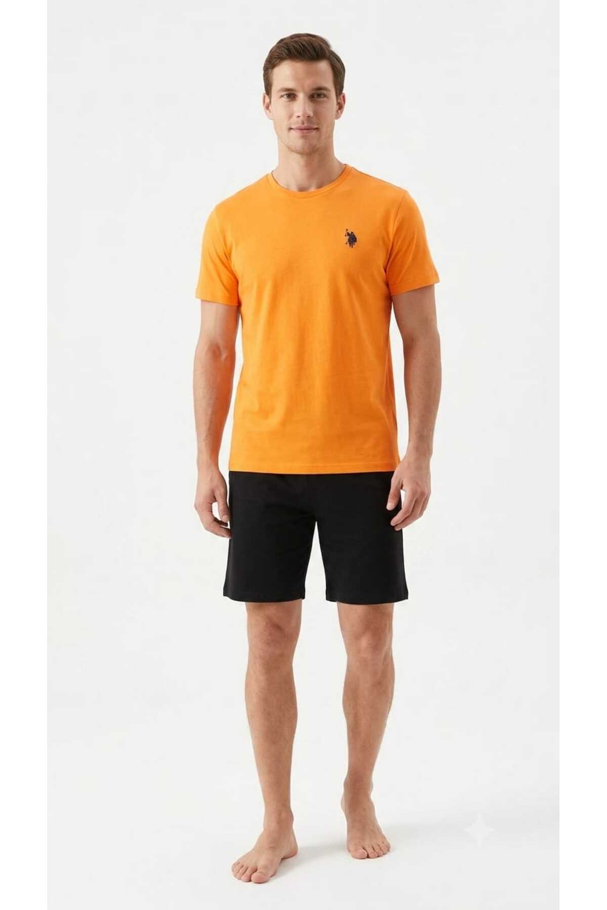 U.S. Polo Assn. Men's Orange Round Neck Shorts Set