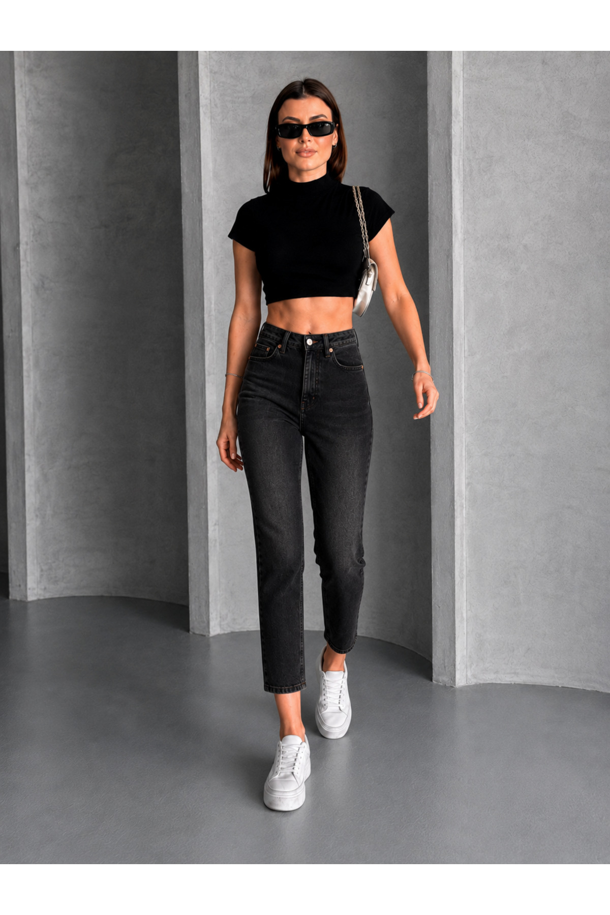 Safari Kadın Yüksek Bel Cropped Kalıp Dar Paça Jean Pantolon görsel 4