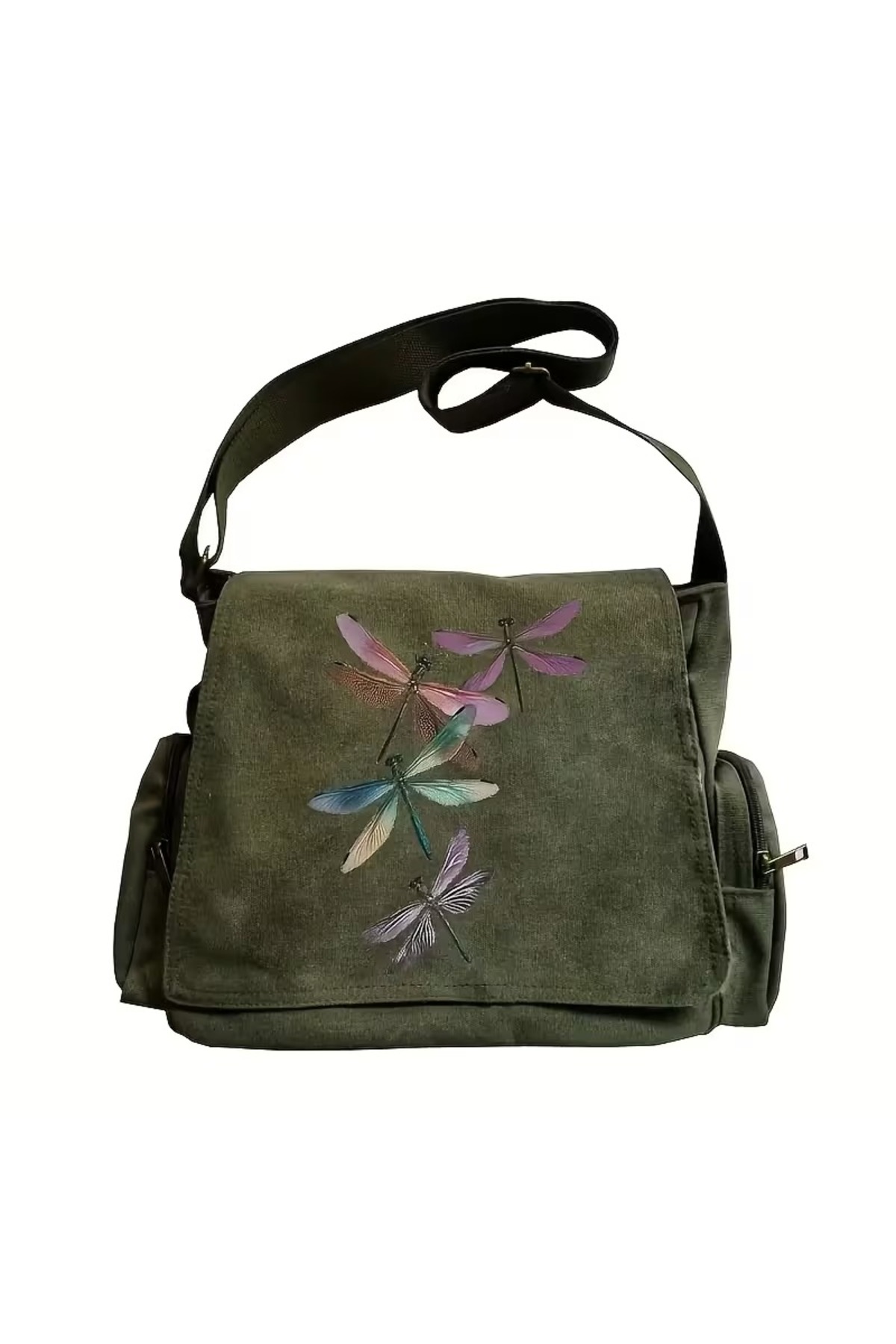 Toum Vintage Animal Botanik Baskılı Unisex Haki Postacı Çantası